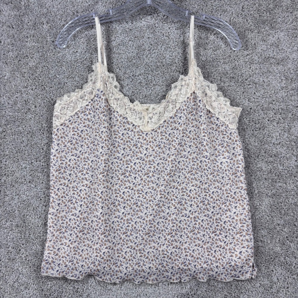 Everleigh Floral Plisse Lace Trim‎ Cami Top Cream Blue BE20098 NWT  Medium